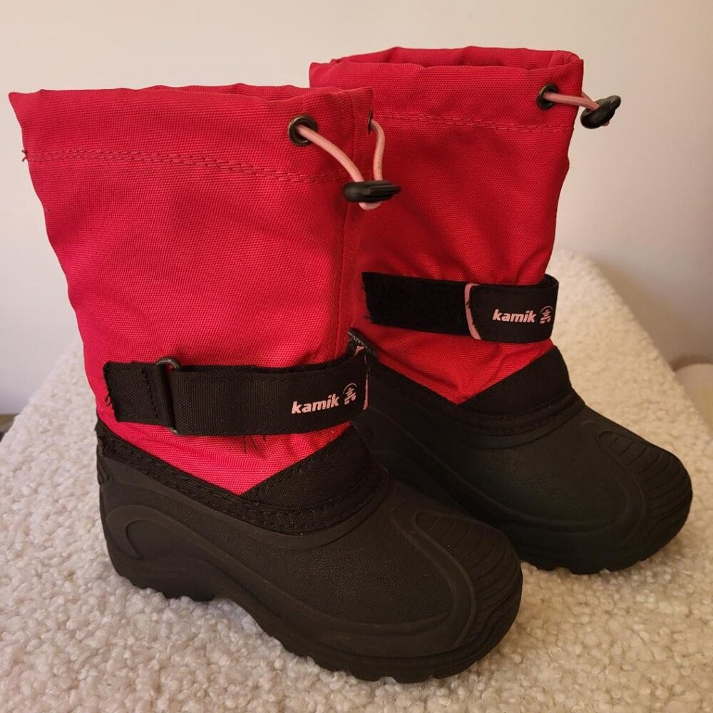 "KAMIK" LITTLE GIRL PINK & BLACK SNOW BOOTS - SIZE 10